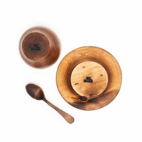 Деревянная чайная пара и ложка из сибирского кедра. NC16