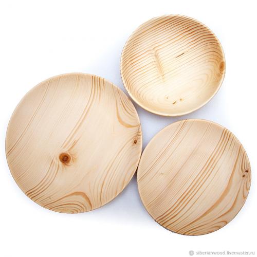 Набор деревянных тарелок из дерева пихта сибирская -  3 шт. TN34