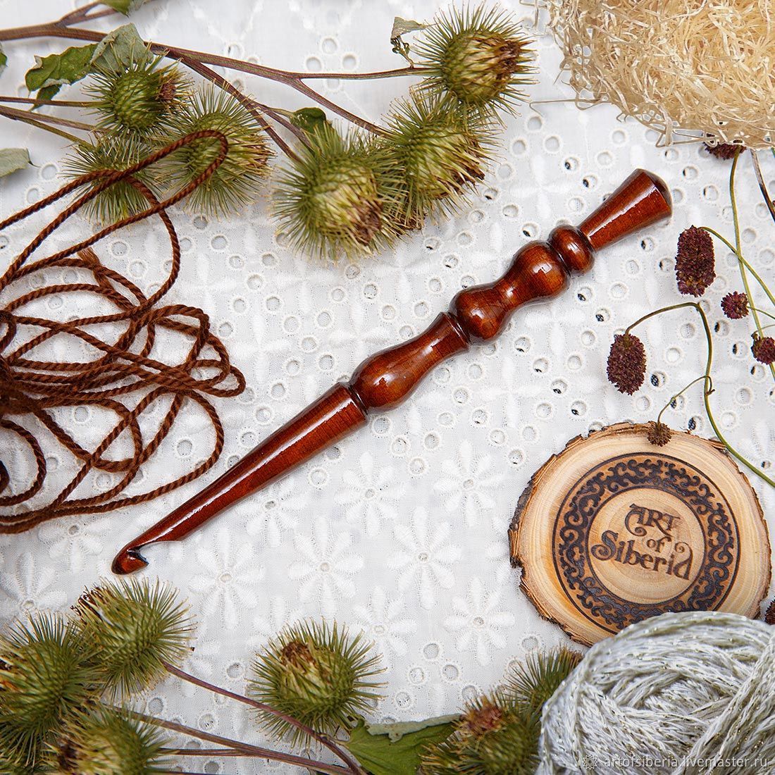 Деревянный крючок для вязания из древесины кедра 7 мм. K28