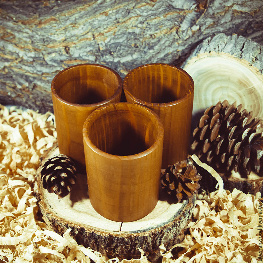 Набор деревянных стаканов из древесины сибирского кедра 3шт.  NC5