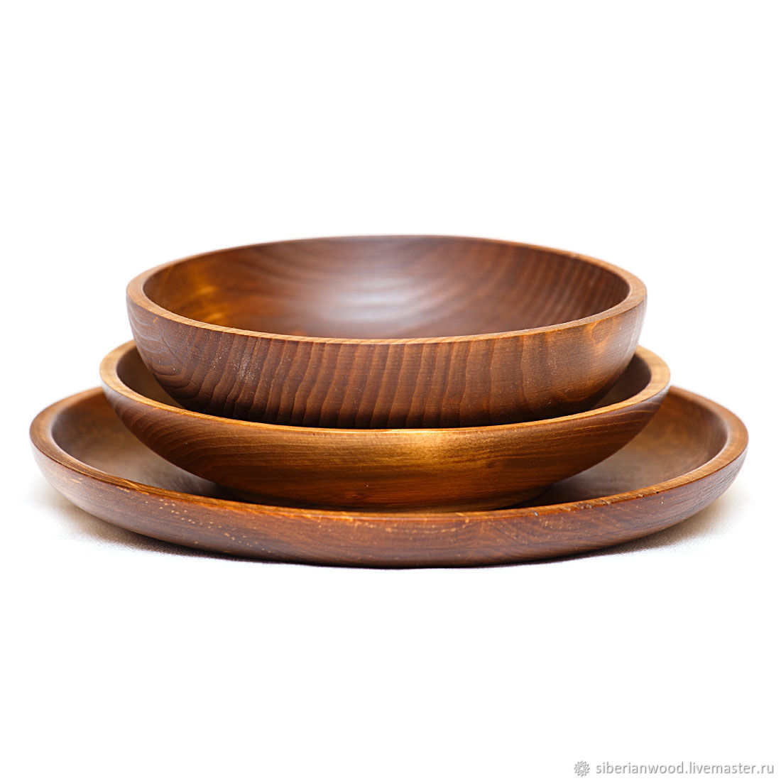 Набор деревянных тарелок из дерева пихта сибирская - 3 шт. TN36