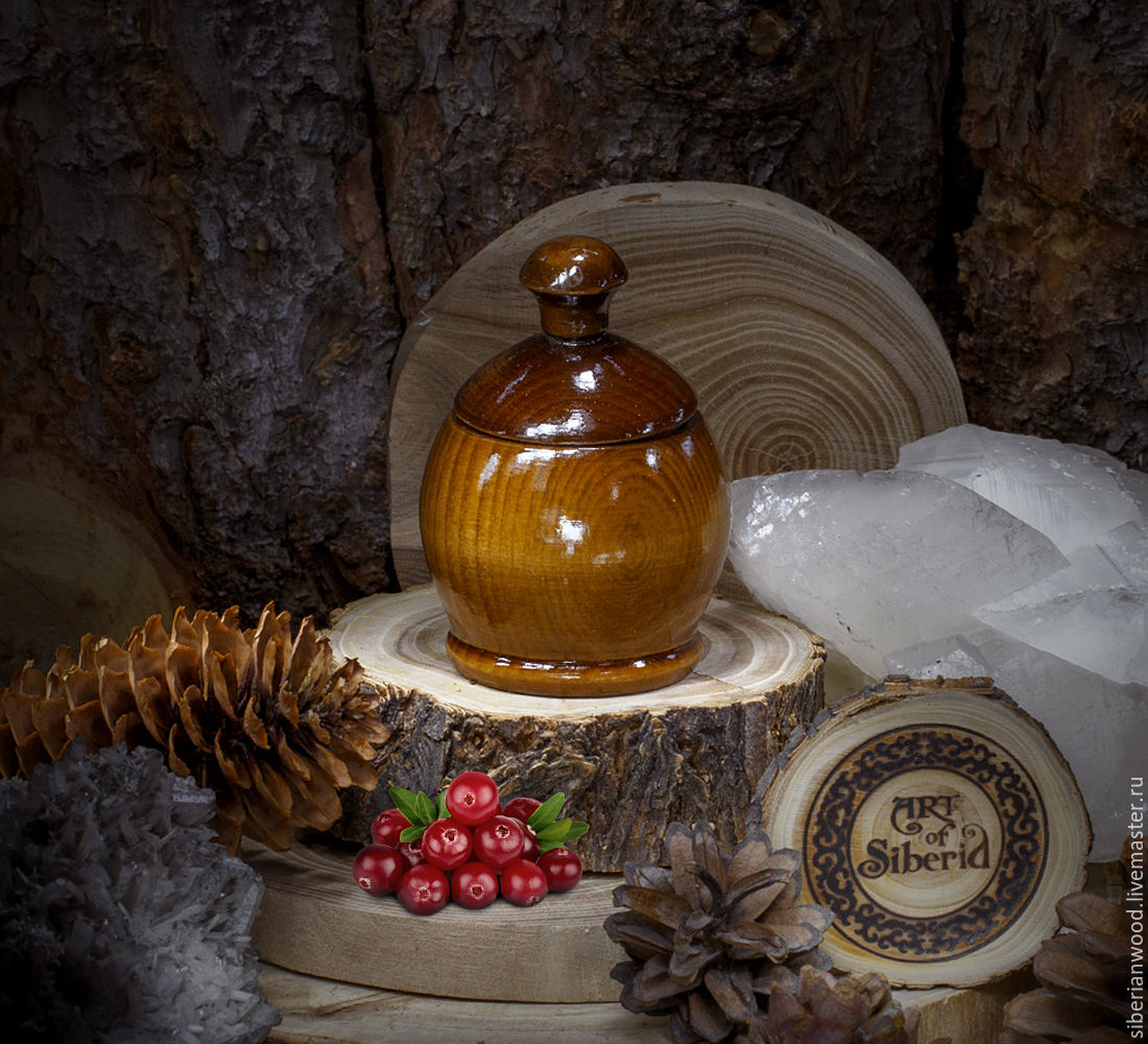 Кубышка (бочонок) для меда, соли, специй, пряностей из дерева сибирский кедр. K43