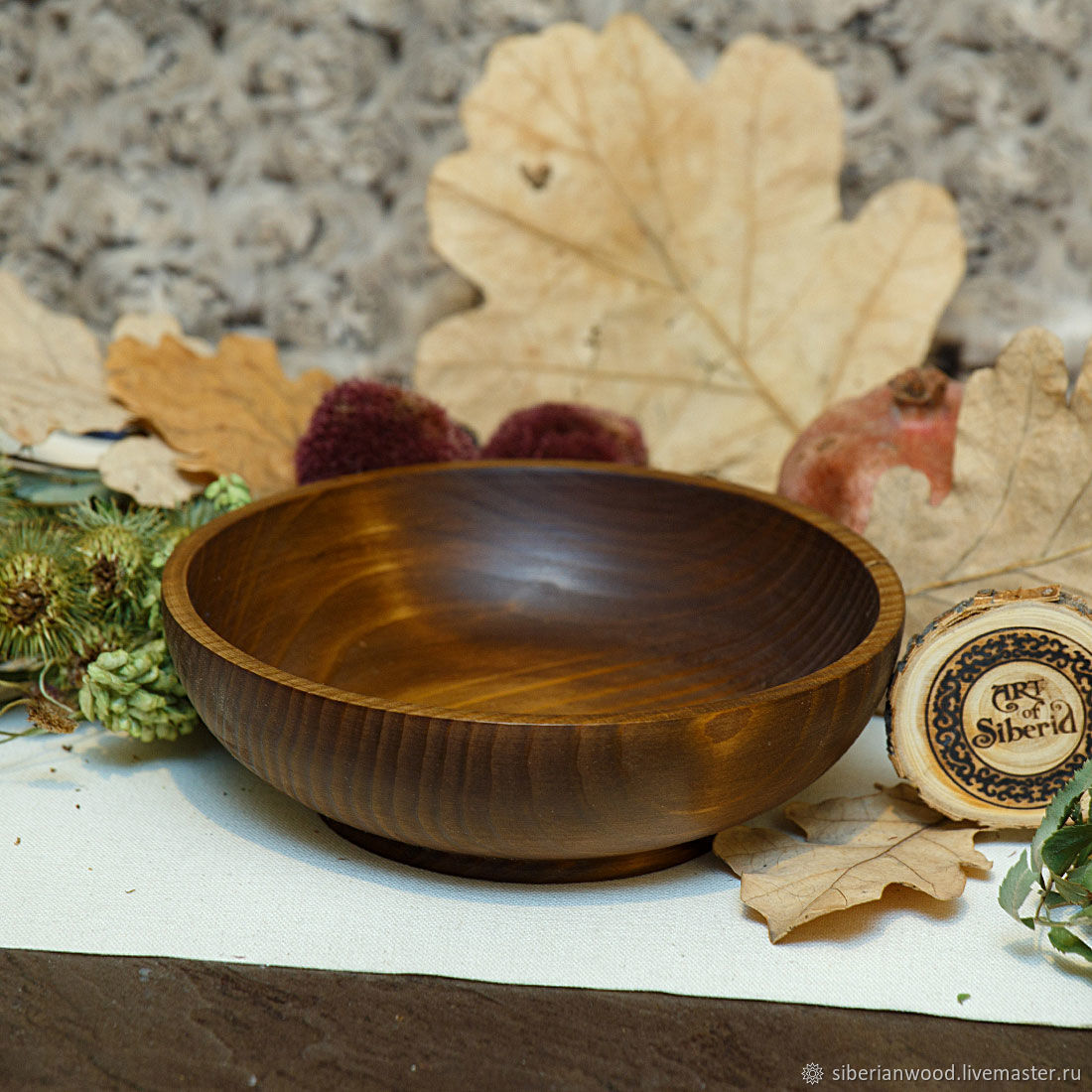 Деревянная глубокая чаша-тарелка из древесины сибирская пихта. 17 см.  T66