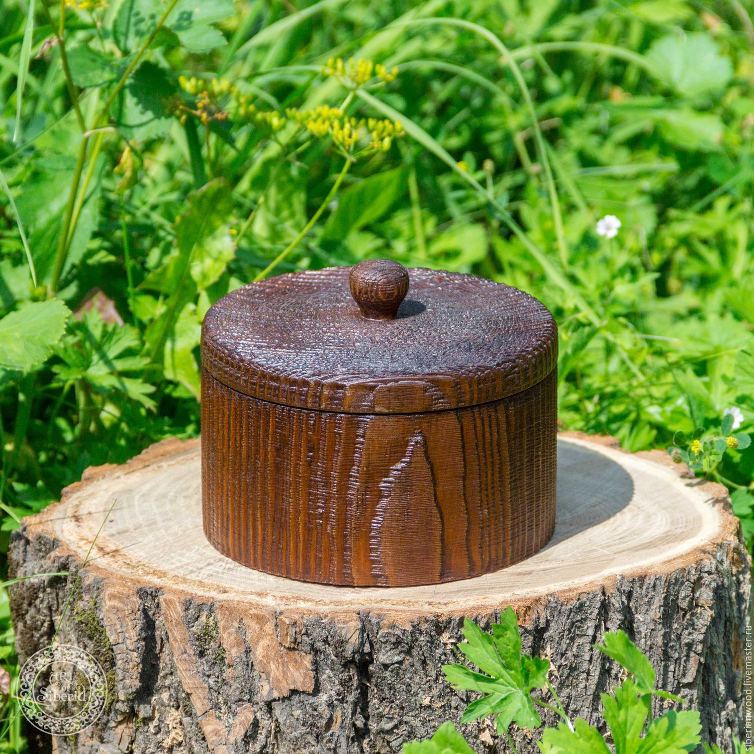 Текстурированная деревянная кубышка (бочонок) с крышкой из сосны K45