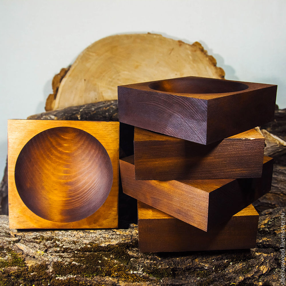 Набор деревянных квадратных тарелок-конфетниц из древесины сибирского кедра 5 шт. ТN21