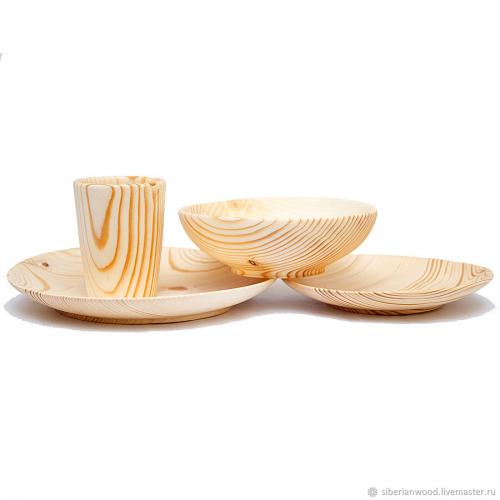 Набор деревянных тарелок из дерева пихта сибирская - 3 шт.  TN35