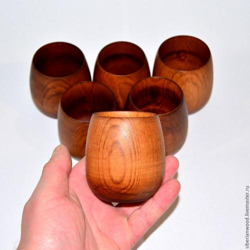 Набор деревянных стаканов (бокалов) из древесины кедра 6 штук. NC10