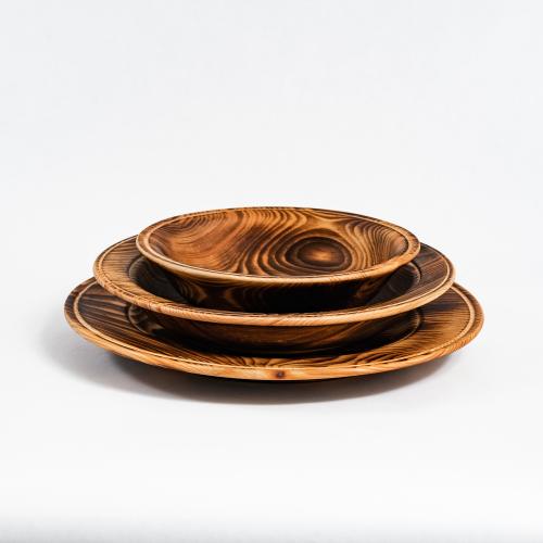 Набор деревянных тарелок серии "Аристократ" из сибирского кедра 3 штуки TN58