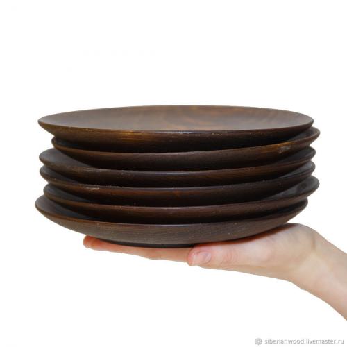 Набор деревянных тарелок из древесины сибирской пихты 205 мм. 6 штук.TN43