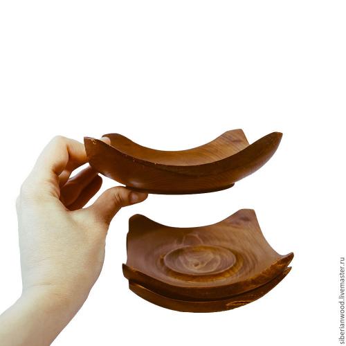 Набор деревянных квадратных тарелок-конфетниц из древесины сибирского кедра 3 шт. TN19