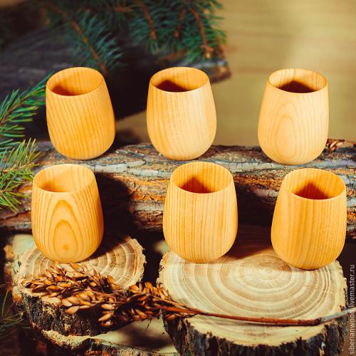 Набор деревянных стаканов (бокалов) из древесины кедра 6 шт. NC12