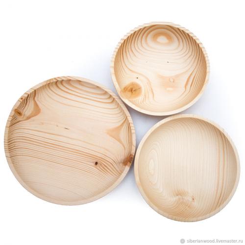 Набор деревянных тарелок из дерева пихта сибирская - 3 шт. TN37