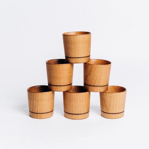 Набор деревянных рюмок (стопок, шотов) из древесины сибирского кедра, набор 6 штук. RN10