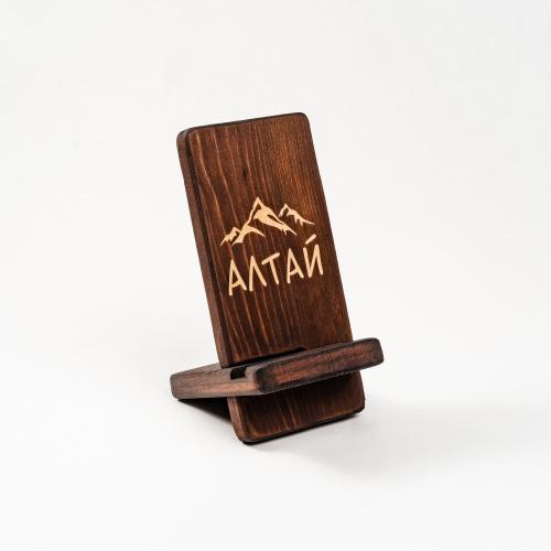 Подставка под телефон из древесины сибирского кедра с гравировкой "АЛТАЙ".TS4 