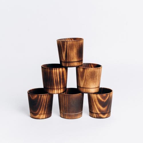 Набор деревянных рюмок (стопок, шотов) из древесины сибирского кедра, набор 6 штук. RN8
