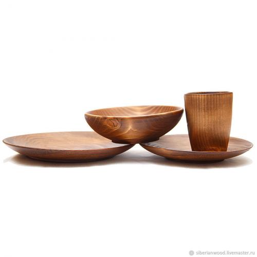 Набор деревянных тарелок из дерева пихта сибирская - 3 шт.  TN33