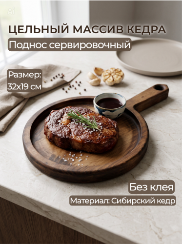 Деревянный сервировочный поднос с ручкой для подачи блюд WS41