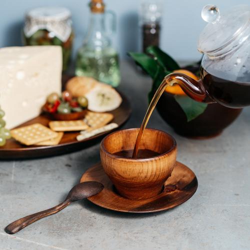 Деревянная чайная пара и ложка из сибирского кедра. NC16