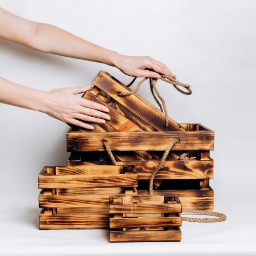 Набор деревянных подарочных декоративных коробок, ящиков для хранения из кедра 4 штуки. PK37
