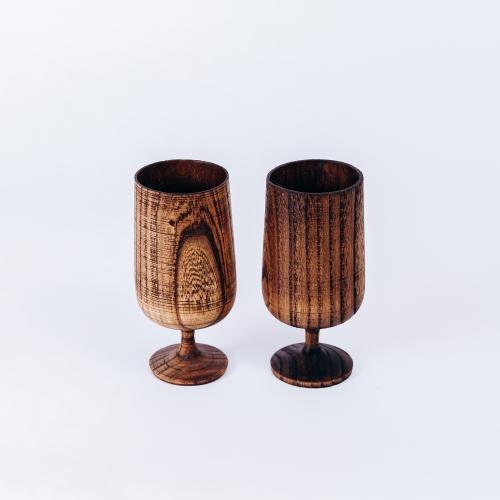 Набор деревянных бокалов (фужеров) из дерева Сибирский вяз (2 шт.)- GN6