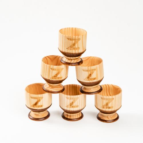 Набор деревянных рюмок (стопок, шотов) из древесины сибирского кедра, набор 6 штук. RN15