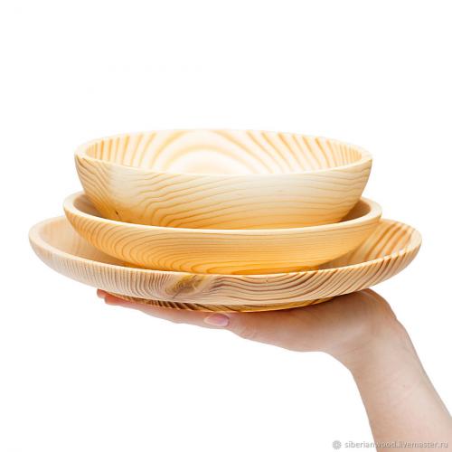 Набор деревянных тарелок из древесины пихты сибирской 3 шт. TN37
