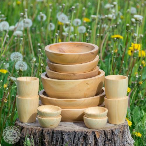Семейный набор деревянной посуды из древесины сибирского кедра на 4 персоны. TN25