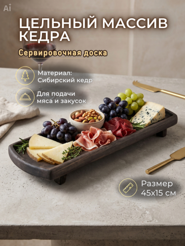 Деревянная сервировочная  доска для подачи блюд и закусок из древесины кедра RD227
