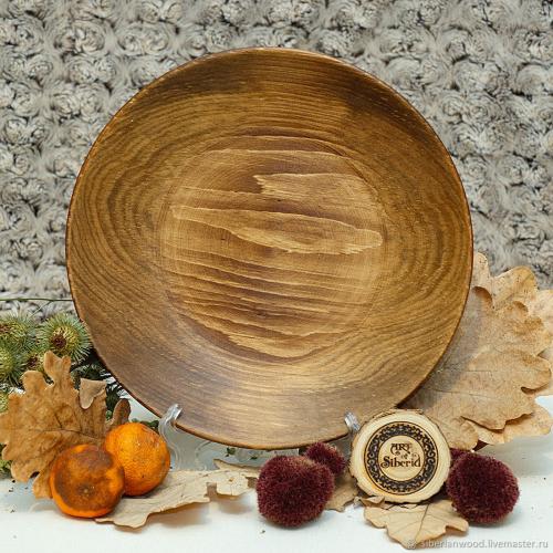 Деревянная плоская чаша-тарелка из древесины сибирская пихта. 25 см. T58