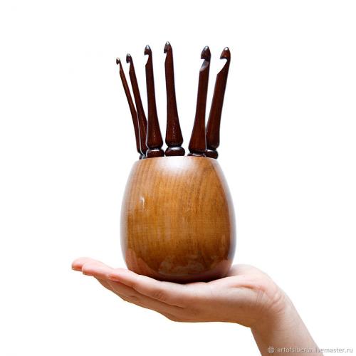 Набор деревянных крючков для вязания (набор 6 шт 4-9мм  + ваза) KN4