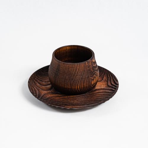 Деревянная текстурированная чайная пара (блюдце с чашкой) серии "Меренга" из сибирской сосны NC28